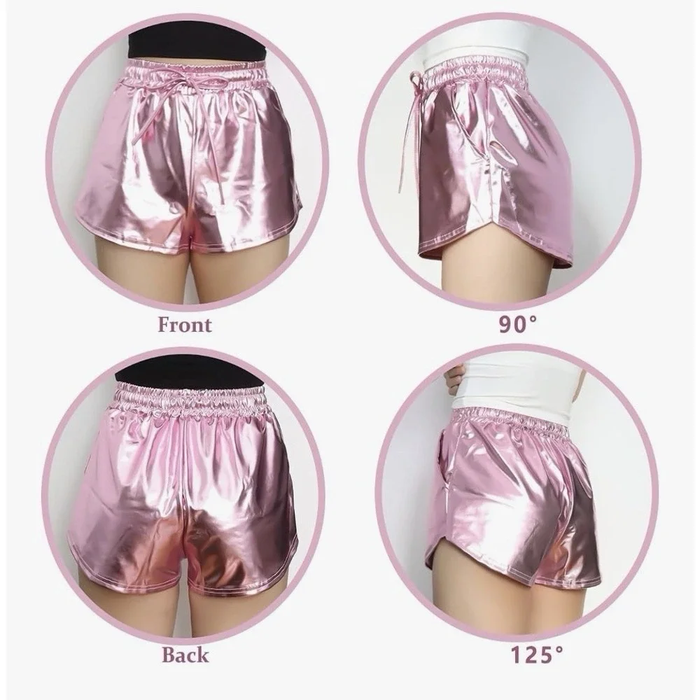 Girls Metallic Shiny Sparkly Hot Pants Shorts & Heart Glasses Set Fun Pink 6-7 Y
